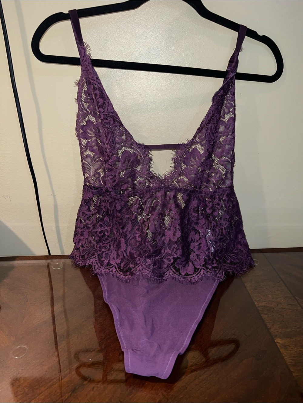 Adore Me Purple Lace Peplum Bodysuit